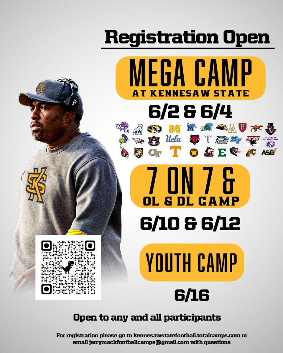 Kennesaw State Football Recruiting (@ksufbrecruiting) on Twitter photo ๐จ Spot are filling up for all <a href="/kennesawstfb/">Kennesaw State Football</a> Camps this Summer! ๐จ
Donโt miss out on getting coached by some of the best coaches in the nation!
๐โฌ๏ธ:
kennesawstatefootball.totalcamps.com/About%20Us ๐จ Spot are filling up for all <a href="/kennesawstfb/">Kennesaw State Football</a> Camps this Summer! ๐จ
Donโt miss out on getting coached by some of the best coaches in the nation!
๐โฌ๏ธ:
kennesawstatefootball.totalcamps.com/About%20Us