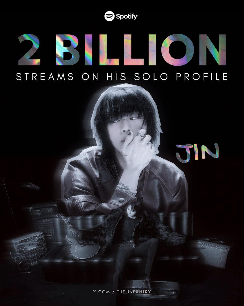 thejinfantry's tweet photo. 📊#JIN has surpassed 2 Billion Streams for all songs under his Solo Spotify Profile! 🔥👏👏

CONGRATULATIONS JIN
JIN 2 BILLION SPOTIFY 
#방탄소년단 @BTS_twt https://t.co/N0VzUVIVDU