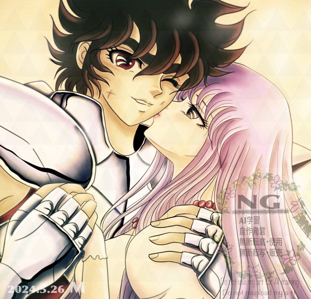 先程ようやく２匹が眠ってくれたので😖
沙織さんを簡単に１枚。
風が強い日はこうなるよね😅

２枚目はWMをつけたものを。
少し仮眠をとってから巡回します💧

#見た人も無言で推しのドアップを貼る
#星矢 #saintseiya #seisao #聖闘士星矢 #星沙 #kidosaori #城戸沙織