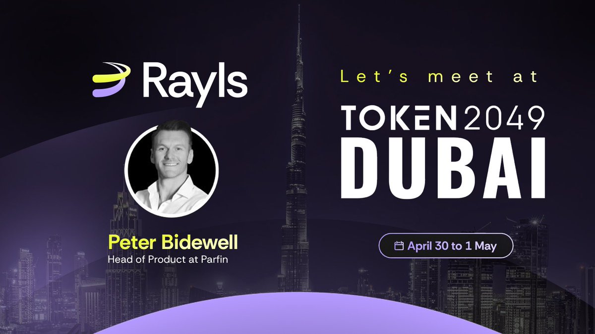 At <a href="/token2049/">TOKEN2049</a> Dubai 🇦🇪 this week representing <a href="/RaylsLabs/">Rayls</a> - talking TradFi &gt;&gt; DeFi and the most compliant public-private blockchain. 

If you're here, let's meet up! 🤝 

#TOKEN2049 #Rayls #Parfin #RWA #Stablecoins #CrossBorderPayments #Blockchain #TradFi #DeFi #Innovation