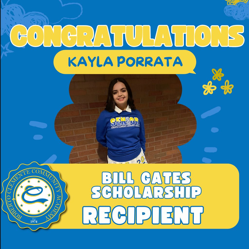 Roberto Clemente HS (@rccachicago) on Twitter photo College bound Kayla Porrata just received the Gates Scholarship for 2025. Great job!
<a href="/ChiPubSchools/">CPS - Chicago Public Schools</a> <a href="/NCSChicago/">Network for College Success</a> <a href="/janicejackson/">Janice K. Jackson</a> <a href="/LMSAEagles/">Lindblom Eagles</a> <a href="/HydePark_CHI/">Hyde Park CHI</a> <a href="/LaneTech1440/">Lane Tech</a> <a href="/WHBrown_STEM/">William H Brown STEM Magnet</a> <a href="/GWCPWarriors/">WestinghouseGWCP</a> <a href="/BroncoSociety/">Kenwood Academy</a> <a href="/ali_corliss/">Ali N. Muhammad</a> College bound Kayla Porrata just received the Gates Scholarship for 2025. Great job!
<a href="/ChiPubSchools/">CPS - Chicago Public Schools</a> <a href="/NCSChicago/">Network for College Success</a> <a href="/janicejackson/">Janice K. Jackson</a> <a href="/LMSAEagles/">Lindblom Eagles</a> <a href="/HydePark_CHI/">Hyde Park CHI</a> <a href="/LaneTech1440/">Lane Tech</a> <a href="/WHBrown_STEM/">William H Brown STEM Magnet</a> <a href="/GWCPWarriors/">WestinghouseGWCP</a> <a href="/BroncoSociety/">Kenwood Academy</a> <a href="/ali_corliss/">Ali N. Muhammad</a>
