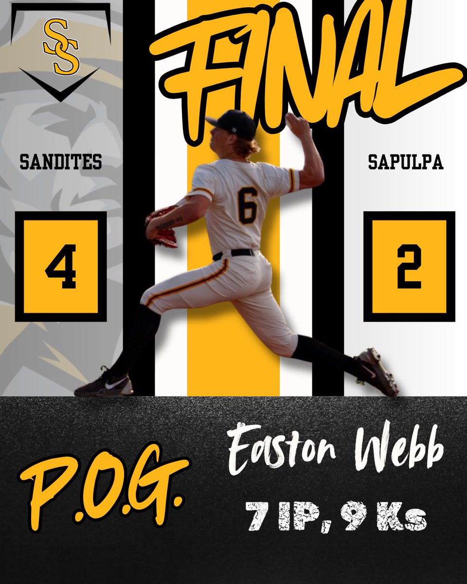 The Sandites take game 1 of the HWY 97 Rivalry behind the strong start from Easton Webb. Jackson Turney came up clutch with a 2 run homer and some strong situational At Bats added two more runs.