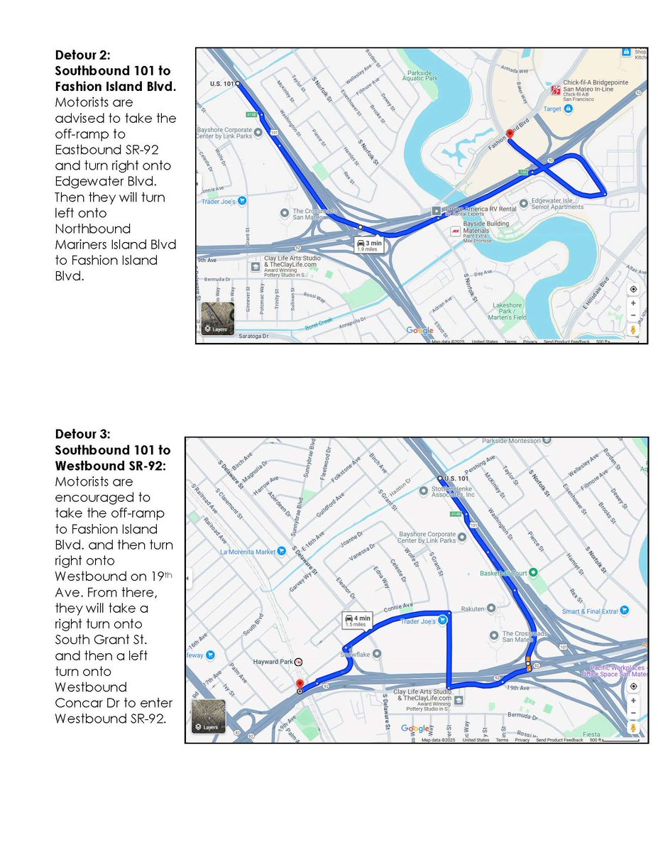 #OVERNIGHTRAMPCLOSURESALERT
SB U.S. 101 → SR-92 (Foster City)
🗓️ Mon, April 28 – Thurs, May 1
⏰ 8 PM – 5 AM nightly
Caltrans crews will close ramps nightly for striping &amp; safety barrier work
🔗 quickmap.dot.ca.gov