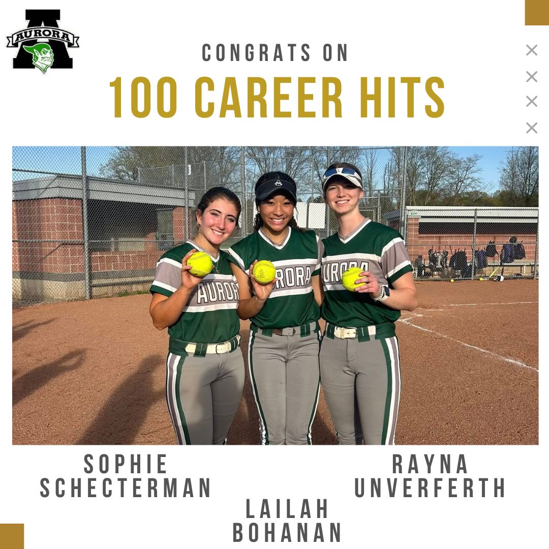 What a day for the Greenmen as three players reached the 100-hit threshold today against Barberton.

Crazier yet, the majority of the Aurora lineup now has 100 career hits: Lailah Bohanan, Sophie Retton, Sophie Petrash, Sophie Schechterman and Rayna Unverferth.

<a href="/SoftballAurora/">Aurora Softball</a>