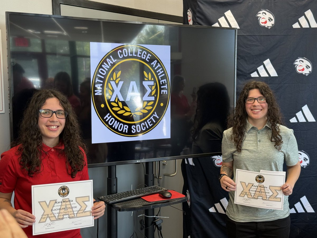 Congrats to Kara and Kayla Mantia for being initiated as members of the Blackburn College chapter of Chi Alpha Sigma in recognition of high academic and athletic achievements as part of the Blackburn College Women’s Soccer program!!!
Well done Ladies!!