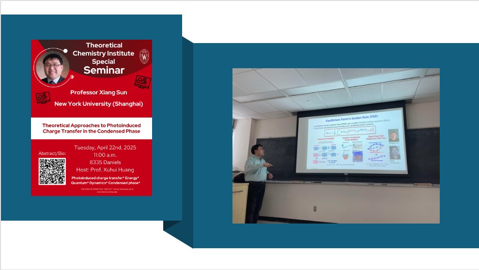 TCI UW-Madison (@tci_uw_madison) on Twitter photo Prof. Xiang Sun <a href="/XiangSunLab/">Xiang Sun</a> from <a href="/nyushanghai/">NYU Shanghai</a> <a href="/nyuchemistry/">NYU Chemistry</a> visited us last week and delivered a well-attended TCI seminar on photoinduced charge and energy transfer hosted by <a href="/XuhuiHuangChem/">Xuhui Huang</a>!
tci.chem.wisc.edu/2025/04/15/tci… Prof. Xiang Sun <a href="/XiangSunLab/">Xiang Sun</a> from <a href="/nyushanghai/">NYU Shanghai</a> <a href="/nyuchemistry/">NYU Chemistry</a> visited us last week and delivered a well-attended TCI seminar on photoinduced charge and energy transfer hosted by <a href="/XuhuiHuangChem/">Xuhui Huang</a>!
tci.chem.wisc.edu/2025/04/15/tci…