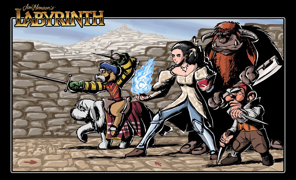 Any old Labyrinth fans out there? ^_^

I re-imagined the gang as D&amp;D characters... kind of...

Sarah, the Wizard
Hoggle, the Theif
Sir Didymus, the Warrior
Ludo, the Barbarian