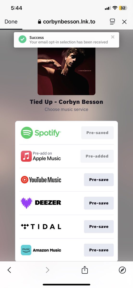 lavishlynicole's tweet photo. presaved and preadded 
can’t wait to hear the full song @corbynbesson #PresaveTiedUp https://t.co/TWu7qQGhQi