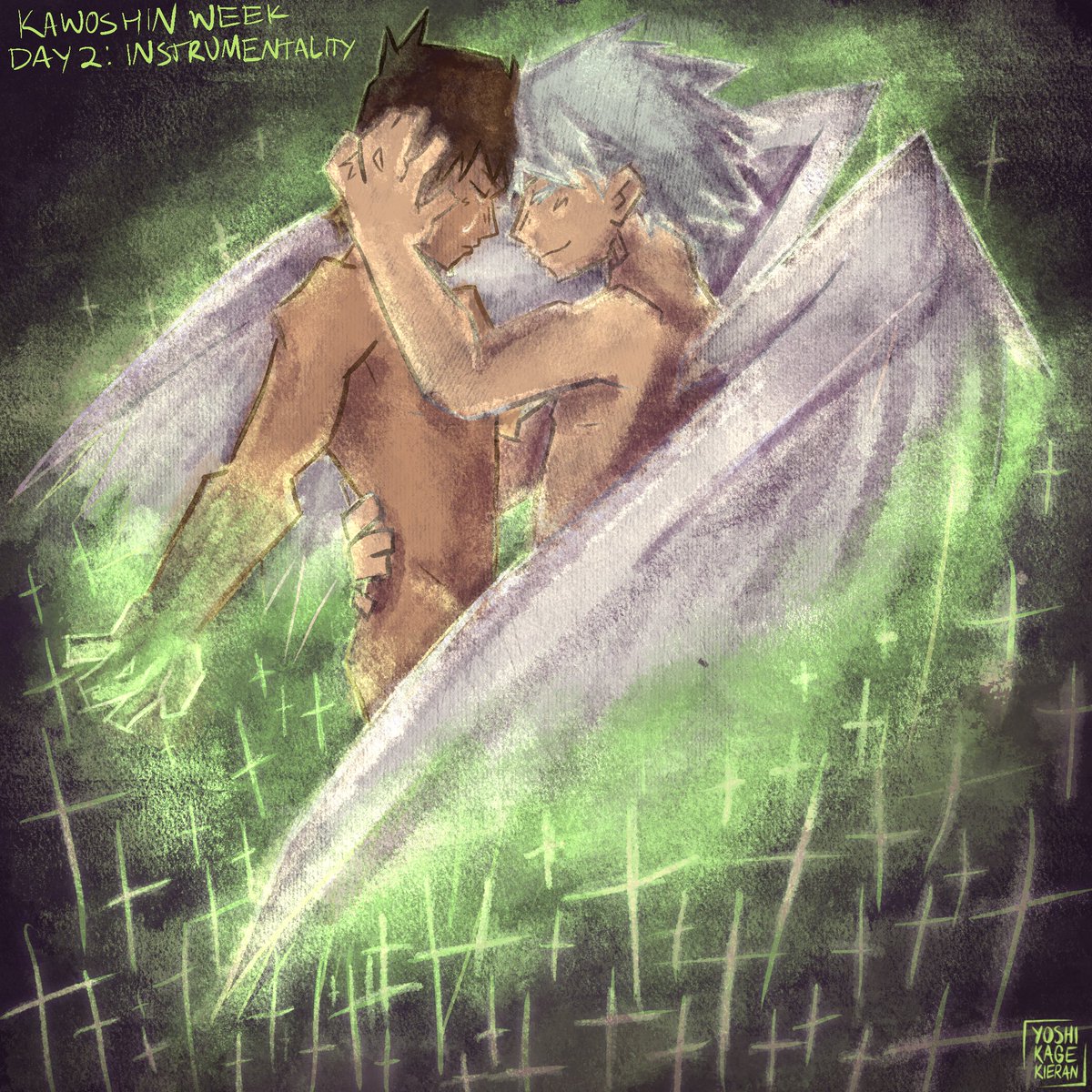 alright… days 1+2 of kawoshin week! #kawoshinweek2025 

day 1: i wanted to show kaworu’s lack of knowledge about humanity. it would really make shinji anxious on dates LOL

day 2: the idea was how shinji maintains his sense of self through others. idk if i like it though💔