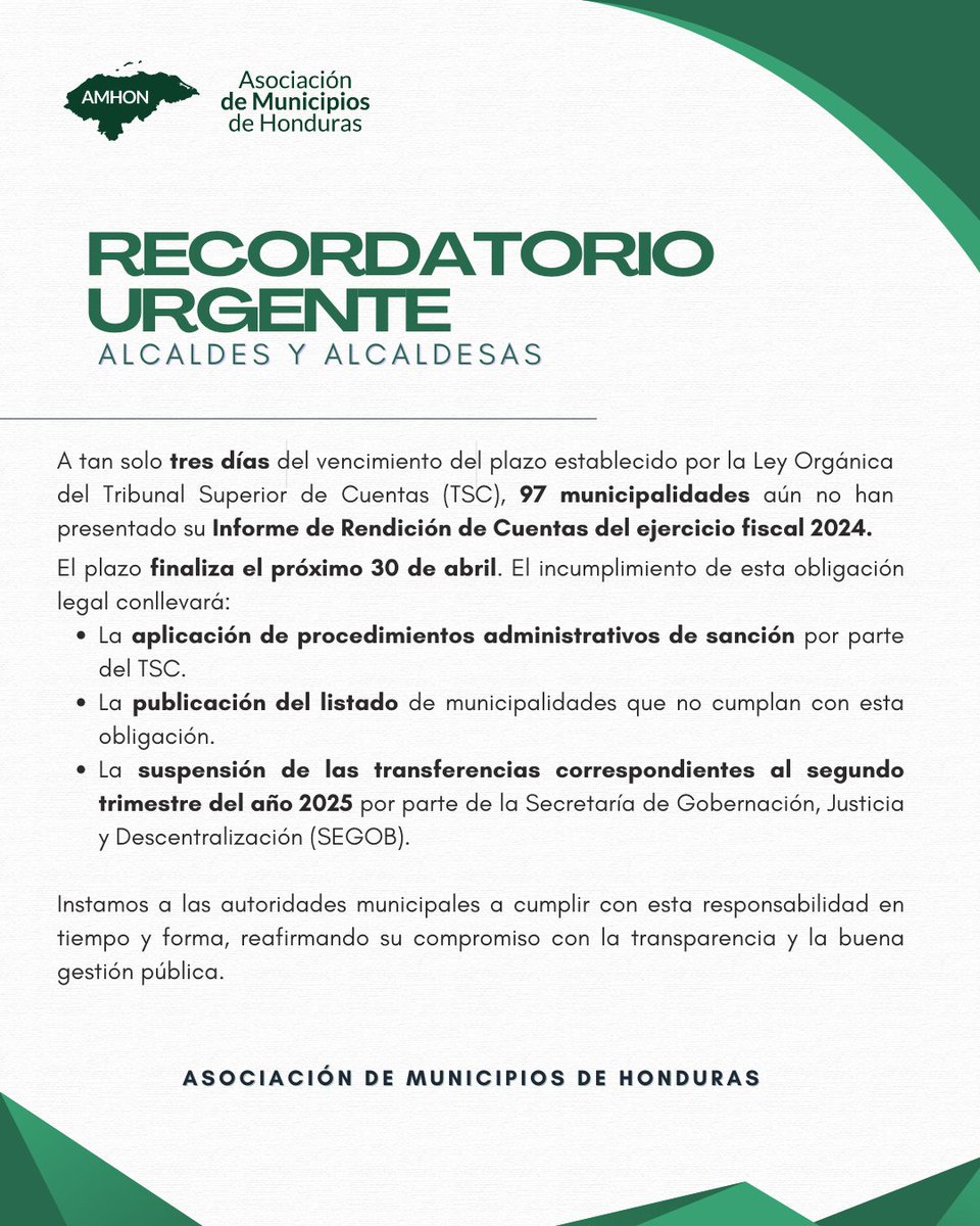 📣𝐑𝐞𝐜𝐨𝐫𝐝𝐚𝐭𝐨𝐫𝐢𝐨 𝐔𝐫𝐠𝐞𝐧𝐭𝐞 𝐚 𝐀𝐥𝐜𝐚𝐥𝐝𝐞𝐬 𝐲 𝐀𝐥𝐜𝐚𝐥𝐝𝐞𝐬𝐚𝐬.

#AMHON #amhonenacción #NelsonCastellanos