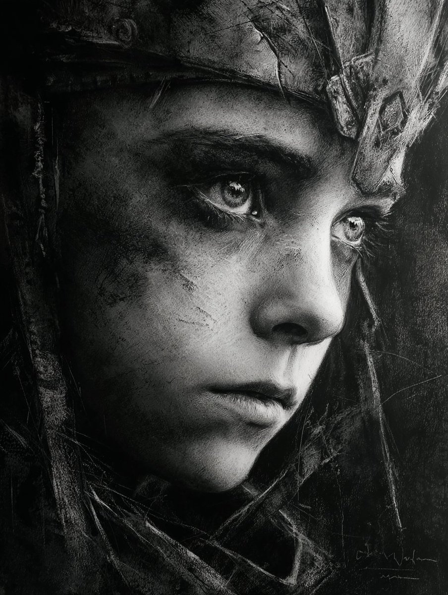 AllaAisling's tweet photo. Prompt Share:  Charcoal Sketch

A monochrome, expressive charcoal sketch of [SUBJECT], with dramatic shading, smudged textures, and high-contrast highlights.

Both MJ with my --p style