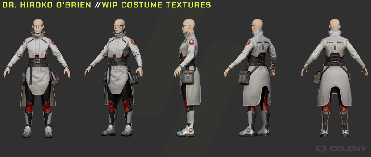 COLONY NPC // Dr. Hiroko O’Brien
Psychologist and researcher assisting with colony studies and improving colonists’ well-being. Driven by a passion for understanding human behavior, she is dedicated to lifelong learning and research.
[WIP Costume Textures]