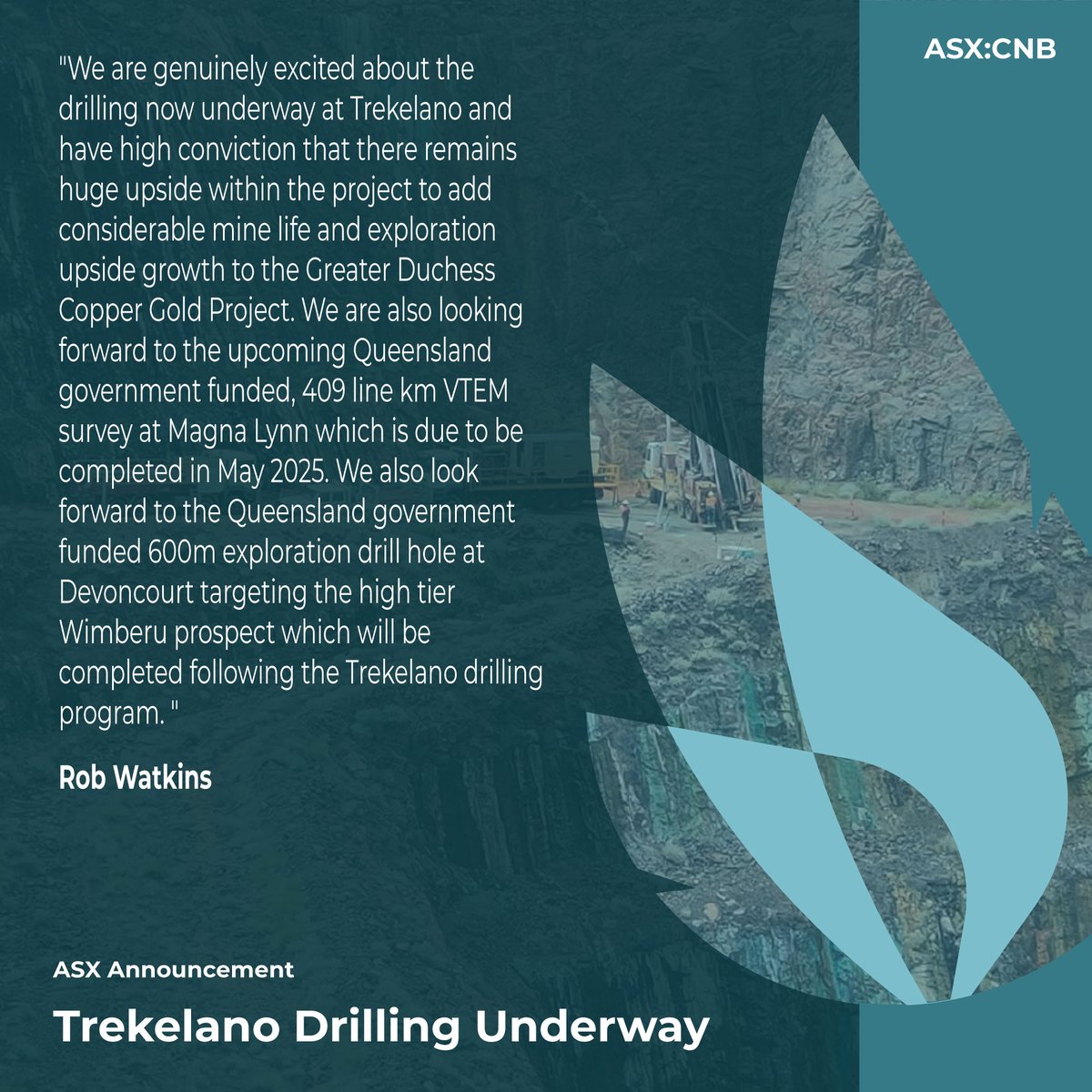 We have commenced our maiden drilling program at the Trekelano Copper Gold Project in Mt Isa, Queensland.  This is the first drilling at the deposit since 2012.  It is a circa 3,400m RC and diamond drilling program. 
Read more: tinyurl.com/ypz3t3w2
#copper #exploration #gold