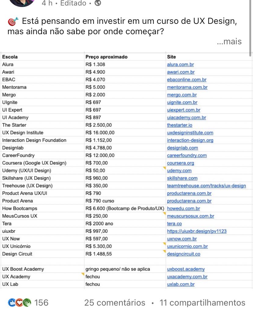 fiangogh's tweet image. #bolhatech #studytech 
vi esse post sobre cursos de UX e vou comentar os que já fiz pra vc não gastar a toa

Alura: Básico - 3/5
EBAC: Básico - 2/5
Mergo: Aprofundado- 5/5
The starter- Aprofundado 4/5
Coursera Google: Básico/Intermediário-4/5
 Design Circuit: Aprofundado- 5/5
