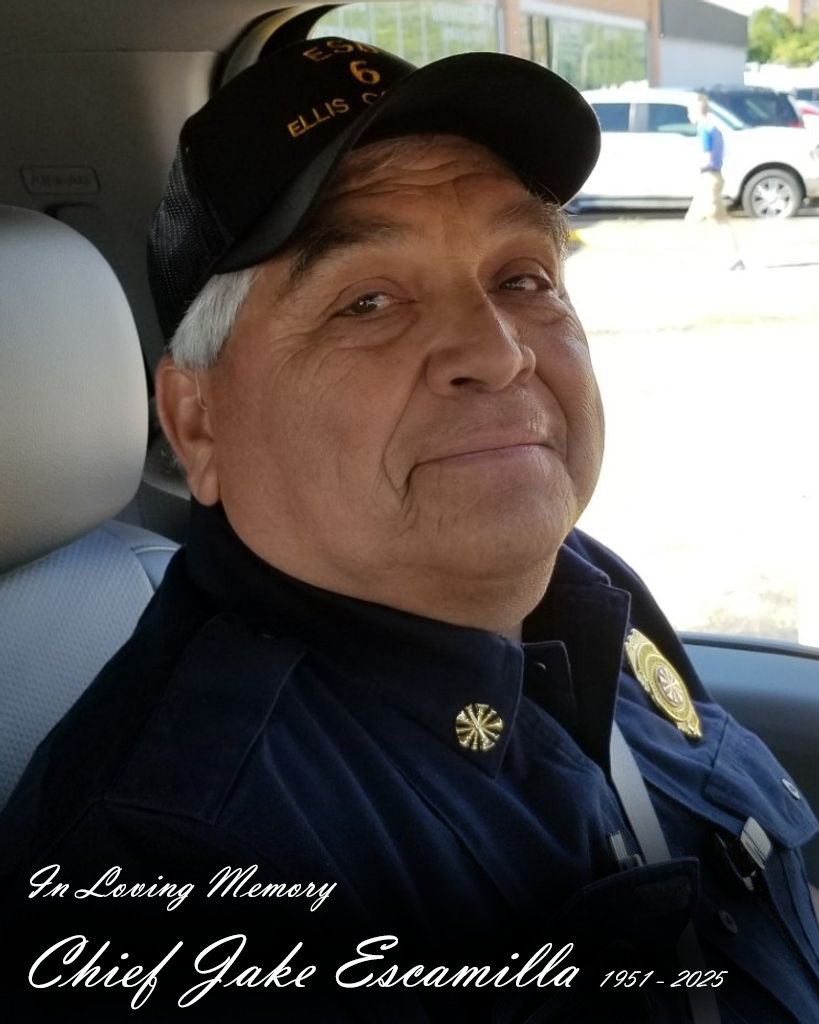 Jake Joseph Escamilla (December 9th, 1951 – April 25th, 2025) - Chief of Ellis County ESD #6 (Waxahachie)

“Chief Escamilla leaves behind a legacy of hope and perseverance for all who had the pleasure of knowing him.” – Judge Todd Little

Rest in peace, Chief Escamilla!