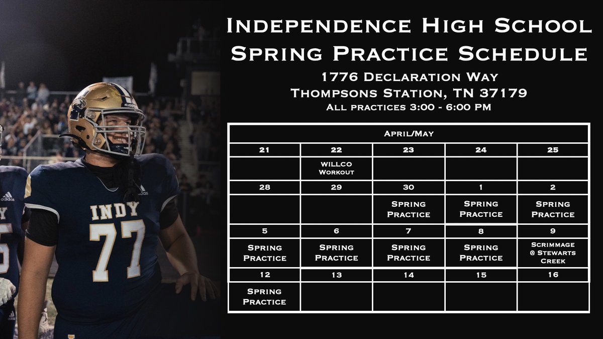Syler Green (@sylergreen) on Twitter photo Our spring practice dates have changed and the scrimmage moved to 5/9. Coaches stop by and see what we are building at Indy!!
<a href="/blaze_katina7/">Blaze Katina</a> <a href="/HunterMullen_WR/">Hunter Mullen 2026</a> <a href="/CadenLiebler/">Caden Liebler</a> <a href="/King1Torey/">Torey King</a> <a href="/HendrixHarvey3/">Hendrix Harvey 2026</a> <a href="/joshnieves01/">Josh “𝓙.𝓝” Nieves</a> <a href="/Matt_Horner2027/">Matthew_Horner2027</a> <a href="/EthanLangerbei1/">Ethan Langerbeins</a> <a href="/wyatt_youn41181/">Wyatt Young</a> Our spring practice dates have changed and the scrimmage moved to 5/9. Coaches stop by and see what we are building at Indy!!
<a href="/blaze_katina7/">Blaze Katina</a> <a href="/HunterMullen_WR/">Hunter Mullen 2026</a> <a href="/CadenLiebler/">Caden Liebler</a> <a href="/King1Torey/">Torey King</a> <a href="/HendrixHarvey3/">Hendrix Harvey 2026</a> <a href="/joshnieves01/">Josh “𝓙.𝓝” Nieves</a> <a href="/Matt_Horner2027/">Matthew_Horner2027</a> <a href="/EthanLangerbei1/">Ethan Langerbeins</a> <a href="/wyatt_youn41181/">Wyatt Young</a>