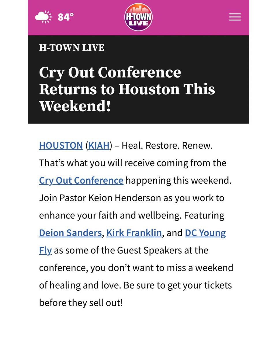 PastorKeion's tweet photo. Healing, restoration, and renewal collide! H-Town Live spotlights Cry Out Conference happening this weekend in Houston! 🔥 Don’t miss this movement. Get your tickets now at https://t.co/osm04NxciV!
🔗 Full interview: https://t.co/k0FDbLuHdU
#CryOutCon #ALLIN #HoustonEvents https://t.co/3FjCAHKblL