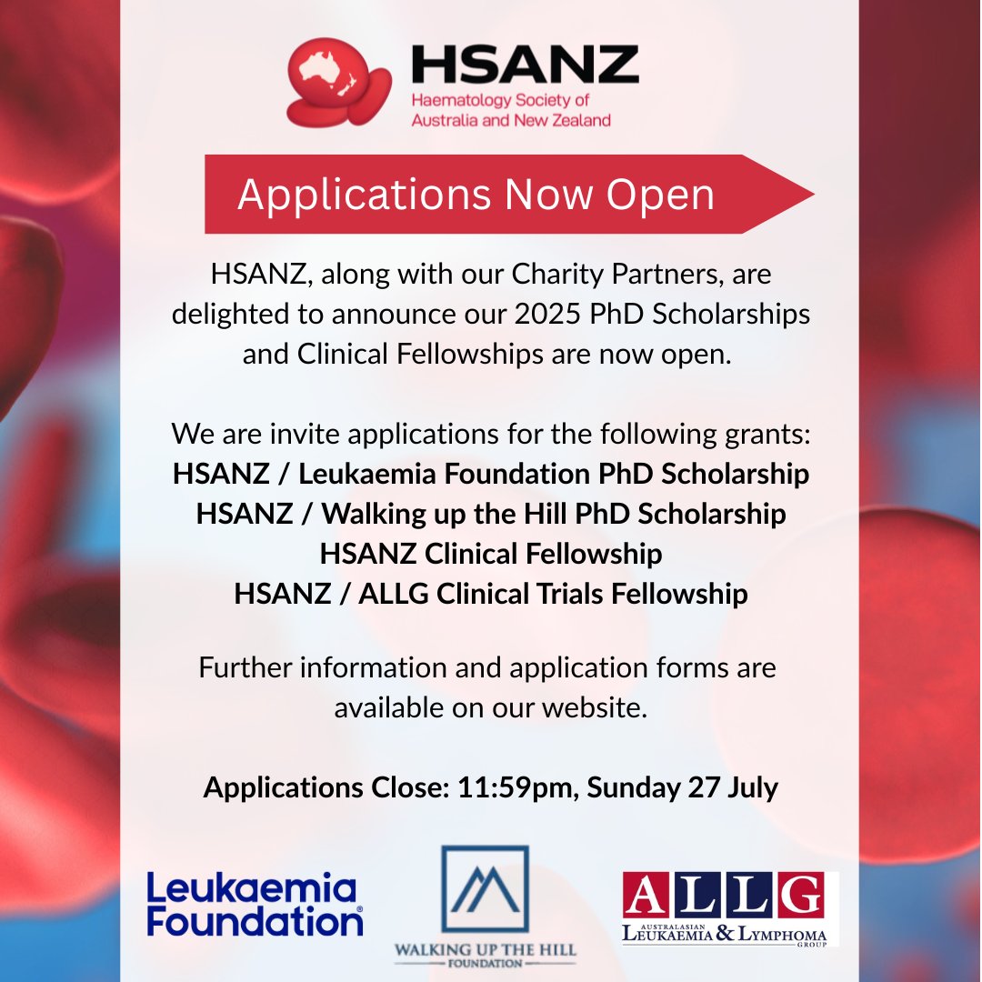 Great opportunity to start a research career in Haematology! Many thanks to our charity partners and long-standing commitment to supporting Australian research from <a href="/hsanz_org_au/">HSANZ</a>