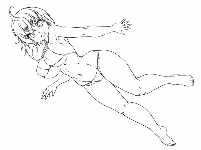 泳いでる姿も描かなきゃねー…と思って下描き#九嶺蓮歌 