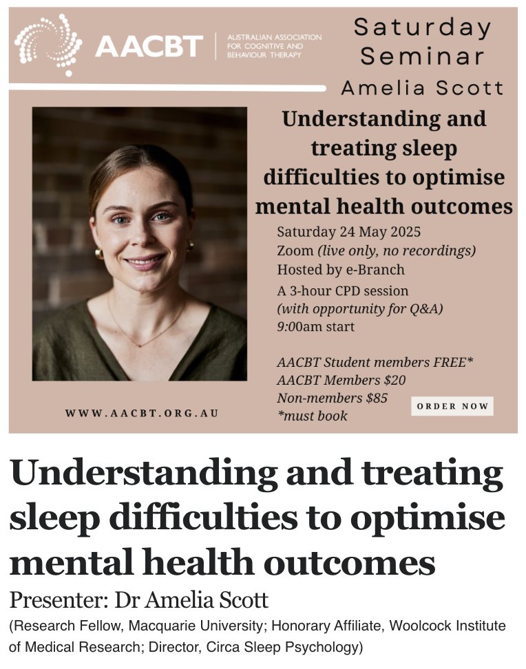 eCentreClinic (@ecentreclinic1) on Twitter photo š¢REGISTER NOW | Join our #EMCR & clinical psychologist Dr <a href="/AmeliaJScott/">Amelia Scott</a> for a workshop to enhance your understanding of #sleep #psychology and gain #evidence based actionable strategies for practice.
aacbt.org.au/eventdetails/2ā¦
<a href="/AACBT_org_au/">AACBT</a>
<a href="/PsyMQ/">PSYCHSCIENCES@MQ</a>
<a href="/Lifespan_MQ/">Lifespan Health & Wellbeing Research Centre</a>
<a href="/Macquarie_Uni/">Macquarie University</a> š¢REGISTER NOW | Join our #EMCR & clinical psychologist Dr <a href="/AmeliaJScott/">Amelia Scott</a> for a workshop to enhance your understanding of #sleep #psychology and gain #evidence based actionable strategies for practice.
aacbt.org.au/eventdetails/2ā¦
<a href="/AACBT_org_au/">AACBT</a>
<a href="/PsyMQ/">PSYCHSCIENCES@MQ</a>
<a href="/Lifespan_MQ/">Lifespan Health & Wellbeing Research Centre</a>
<a href="/Macquarie_Uni/">Macquarie University</a>