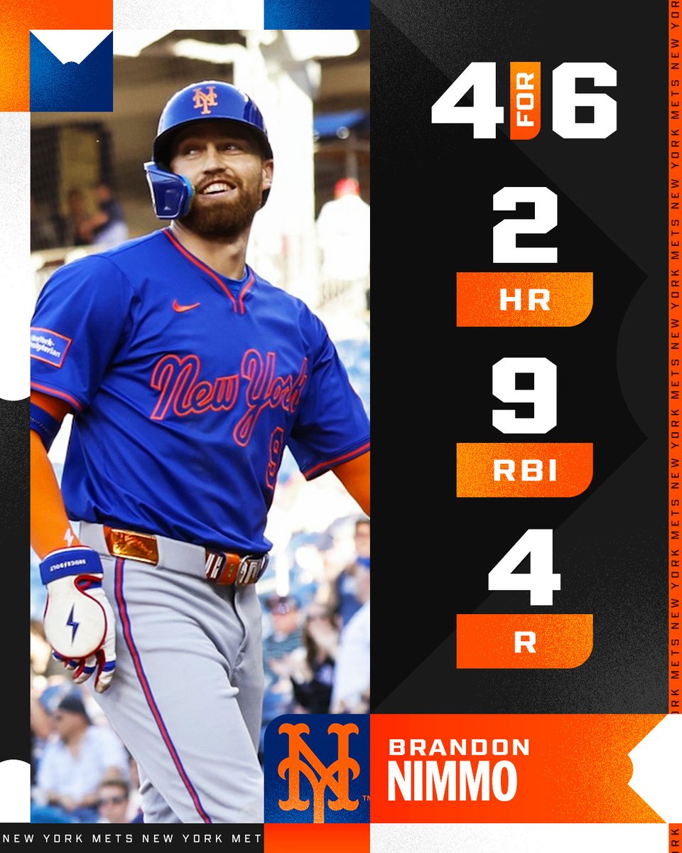 MLB (@mlb) on Twitter photo Brandon Nimmo joins Carlos Delgado as the only players in <a href="/Mets/">New York Mets</a> history to record 9 RBI in a game! Brandon Nimmo joins Carlos Delgado as the only players in <a href="/Mets/">New York Mets</a> history to record 9 RBI in a game!