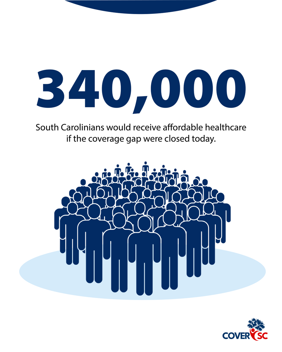 CoverSC_'s tweet photo. 340,000 South Carolinians would gain affordable health insurance coverage if the gap were closed today. This includes people who are uninsured with no health insurance option, people who have an option from their employer or people on the market exchange but cannot afford it. https://t.co/9AJZQJ1joh