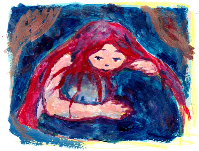 ムンク「愛と痛み(吸血鬼)」模写。こんなにアレンジしてたら模写って言わないか。 
