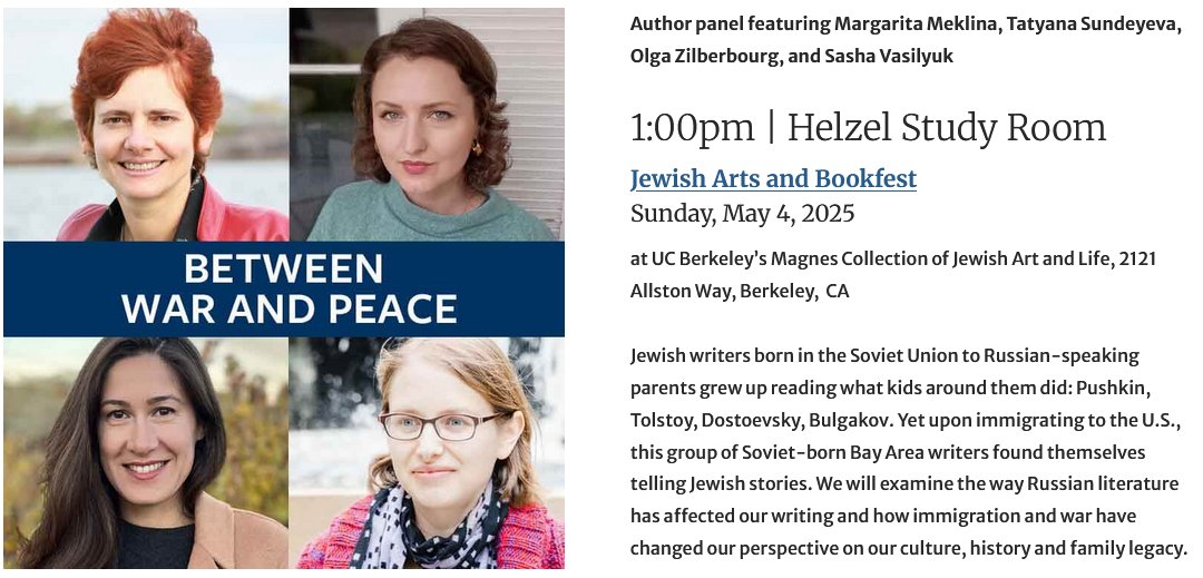 Olga Zilberbourg (@bowlga) on Twitter photo The better I know my fellow post-Soviet Jewish-American authors, the more I’m delighted by the variety of themes & approaches we take to our creative work. Join <a href="/SashaVasilyuk/">Sasha Vasilyuk</a>, <a href="/MeklinaMeklina/">Margarita Meklina</a>, <a href="/TeaOnSundey/">Tatyana</a>, & me on Sunday at Berkeley! The better I know my fellow post-Soviet Jewish-American authors, the more I’m delighted by the variety of themes & approaches we take to our creative work. Join <a href="/SashaVasilyuk/">Sasha Vasilyuk</a>, <a href="/MeklinaMeklina/">Margarita Meklina</a>, <a href="/TeaOnSundey/">Tatyana</a>, & me on Sunday at Berkeley!