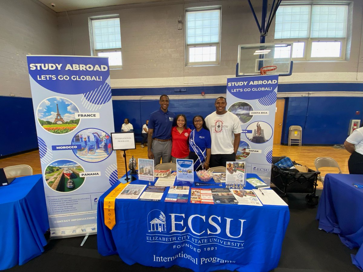 Shout-out to four of our Study Abroad Alumni Ambassadors (Dajuan Thomas, Jasmine Jackson, Trinitee Smith, Omar Richardson). We appreciate their stellar representation of the OIP during last week's Open House. #ECSUAbroad #HBCU #ECSU #LetsGoGlobal #OpenHouse2025