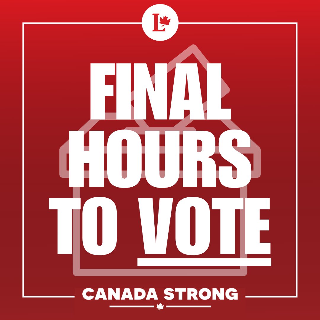 FINAL CALL: Polls close at 7:30 PM!

Stay in line — if you're there by 7:30, you can cast your ballot.

Let’s finish strong! #canadastrong