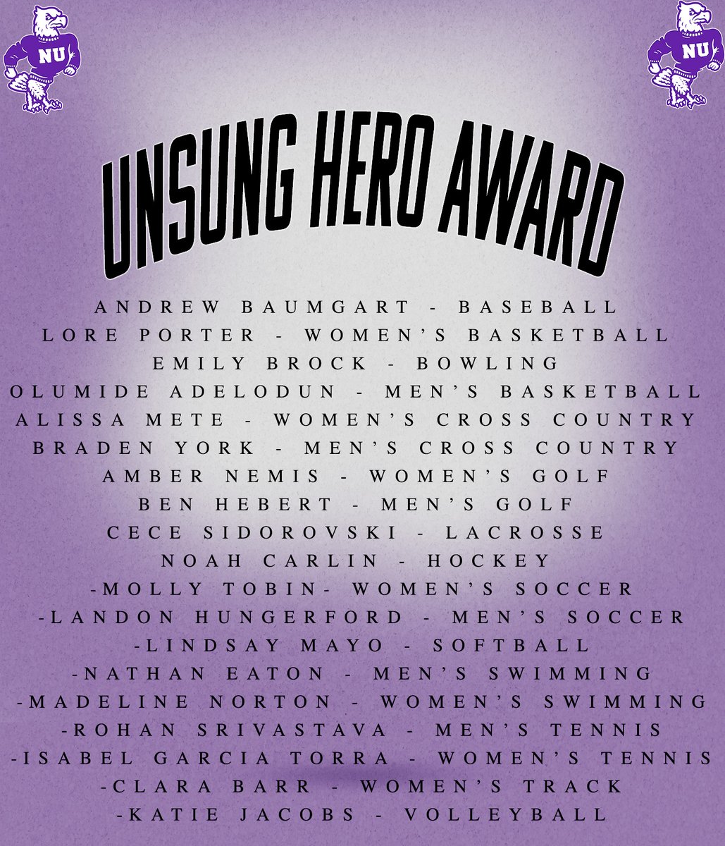 The Unsung Hero Award is presented to one student-athlete from each of our 19 programs that excels in their sport and shows up ready to perform to their fullest potential at all times.  

#EaglesTakeFlight