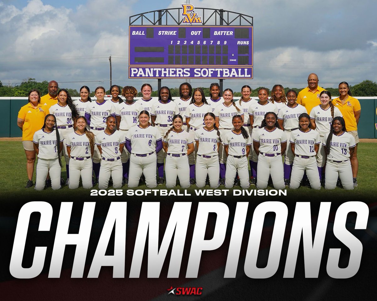 𝙒𝙚𝙨𝙩 𝘿𝙞𝙫𝙞𝙨𝙞𝙤𝙣 𝘾𝙝𝙖𝙢𝙥𝙨

Congratulations to the Prairie View A&amp;M Lady Panthers for clinching the SWAC Softball Western Division Title!

#SWACSB | #BuildingChampionsForLife