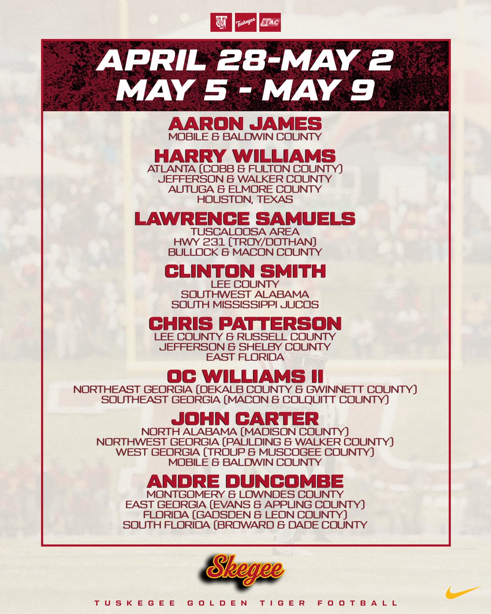 Aaron James (@coach_james3) on Twitter photo Paws ๐พ on the ground...
2026 we are coming to find you!!!
<a href="/SkegeeFootball/">Tuskegee Football</a>
<a href="/MyTUAthletics/">Tuskegee Athletics</a>
<a href="/HBCUGameday/">HBCU Gameday</a> Paws ๐พ on the ground...
2026 we are coming to find you!!!
<a href="/SkegeeFootball/">Tuskegee Football</a>
<a href="/MyTUAthletics/">Tuskegee Athletics</a>
<a href="/HBCUGameday/">HBCU Gameday</a>
