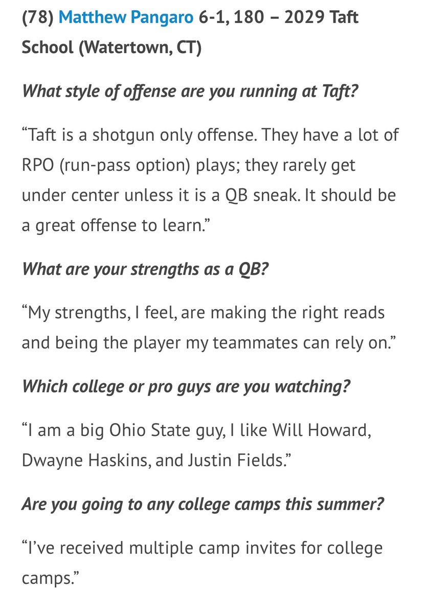 Matt pangaro 2029QB (@matthewpangaro) on Twitter photo Thanks to <a href="/RyanWrightRNG/">Ryan Wright</a> for interviewing me and writing about me after a great weekend at IMG Academy! <a href="/mfarrellsports/">Mike Farrell</a> <a href="/QBHitList/">QBHitList.com</a> <a href="/PrepRedzone/">Prep Redzone 🏈</a> <a href="/247Sports/">247Sports</a> <a href="/TaftFootballCT/">Taft Football</a> <a href="/quarterbackmag/">Quarterback Magazine</a> <a href="/NE6FB_Recruits/">NE-Recruits</a> Thanks to <a href="/RyanWrightRNG/">Ryan Wright</a> for interviewing me and writing about me after a great weekend at IMG Academy! <a href="/mfarrellsports/">Mike Farrell</a> <a href="/QBHitList/">QBHitList.com</a> <a href="/PrepRedzone/">Prep Redzone 🏈</a> <a href="/247Sports/">247Sports</a> <a href="/TaftFootballCT/">Taft Football</a> <a href="/quarterbackmag/">Quarterback Magazine</a> <a href="/NE6FB_Recruits/">NE-Recruits</a>