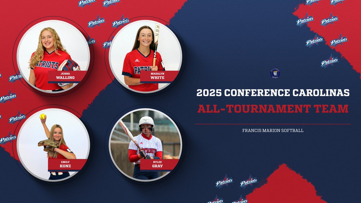 Four Patriots were named to the 2025 Conference Carolinas All-Tournament Team after today's championship series. Congrats to Jenna Walling, Madalyn White, Emily Konz, and Rylee Gray! ⭐

#SwampEm #GoPatsGo