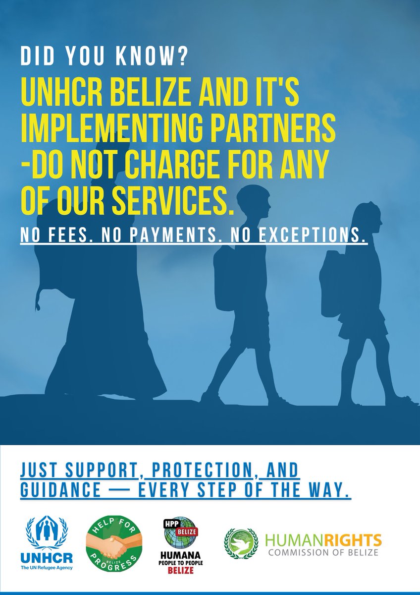 We will never ask you for payment under any circumstances.

If someone claims otherwise, report it immediately to our team or a trusted partner organization.
Your safety and trust are our top priorities.

 #KnowYourRights #FreeSupport  #RefugeesWelcome #Belize