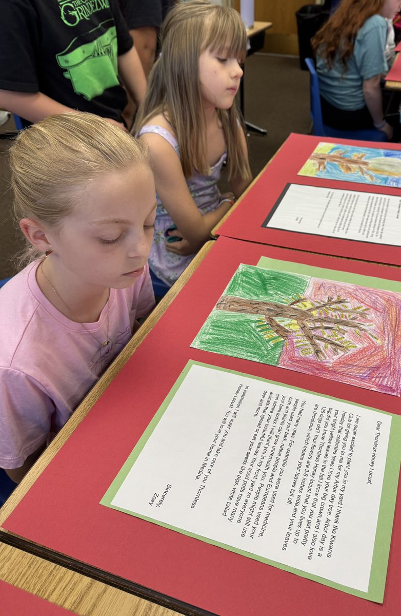 We enjoyed reading our classmates Arbor Day letters! Each student wrote a letter to their Thornless Honey Locust sapling describing its life in Medina. Happy planting!