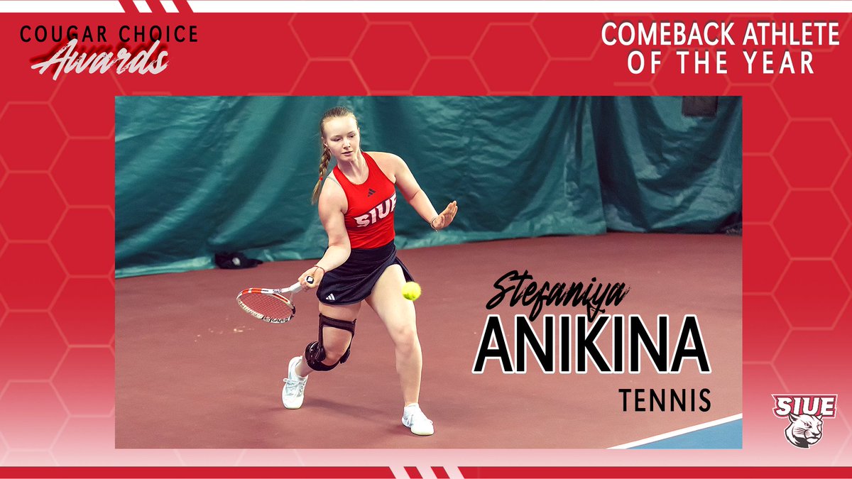 SIUE Cougars (@siuecougars) on Twitter photo <a href="/SIUESB/">SIUE Softball</a> <a href="/SIUEMensSoccer/">SIUE Men's Soccer</a> <a href="/siuewtennis/">SIUE TENNIS</a> <a href="/SIUEWBB/">SIUE Womenβs Basketball</a> <a href="/SIUEWSoccer/">SIUE Women's Soccer</a> <a href="/SIUEmgolf/">SIUE Golf</a> πΈππ π₯ππ π¨πππππ£ ππ€...
COMEBACK PLAYER OF THE YEAR
Stefania Anikina of <a href="/siuewtennis/">SIUE TENNIS</a>
#RollCougs | #CougarChoice <a href="/SIUESB/">SIUE Softball</a> <a href="/SIUEMensSoccer/">SIUE Men's Soccer</a> <a href="/siuewtennis/">SIUE TENNIS</a> <a href="/SIUEWBB/">SIUE Womenβs Basketball</a> <a href="/SIUEWSoccer/">SIUE Women's Soccer</a> <a href="/SIUEmgolf/">SIUE Golf</a> πΈππ π₯ππ π¨πππππ£ ππ€...
COMEBACK PLAYER OF THE YEAR
Stefania Anikina of <a href="/siuewtennis/">SIUE TENNIS</a>
#RollCougs | #CougarChoice