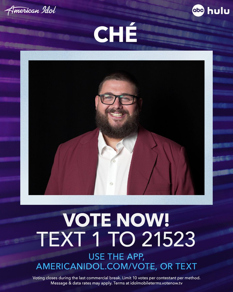 Who's voting for Ché??

3️⃣ ways to VOTE NOW:⁣ ⁣⁣⁣⁣⁣⁣⁣⁣⁣ 
🌟Go to americanidol.com/vote⁣⁣⁣⁣⁣⁣⁣⁣⁣⁣⁣ 
🌟Use the #AmericanIdol App ⁣⁣⁣⁣⁣⁣⁣⁣⁣⁣⁣ 
🌟Text 1 to 21523⁣⁣⁣⁣⁣⁣⁣⁣⁣ ⁣⁣⁣⁣⁣⁣⁣ 
Voting closes near the end of the show!