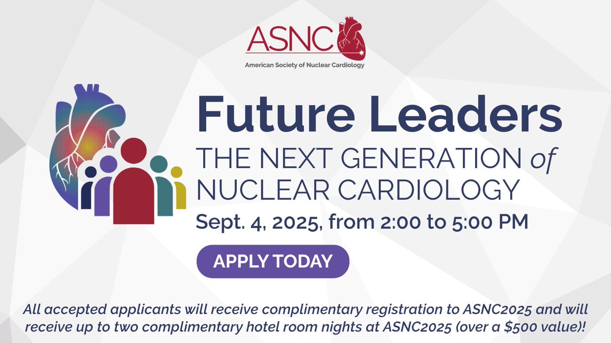 The Application Period for Future Leaders is Open!🔓

Designed for trainees, #FITs, &amp; medical students interested in 🫀 imaging, the program offers a chance to meet leaders in #CVNuc, network w/ peers, &amp; gain insights to advance your career.  

Apply now👉bit.ly/4lQw0Vx