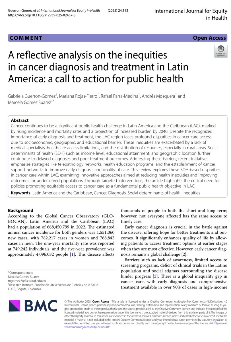Analysis on the inequities in cancer diagnosis and treatment in Latin America
equityhealthj.biomedcentral.com/articles/10.11…