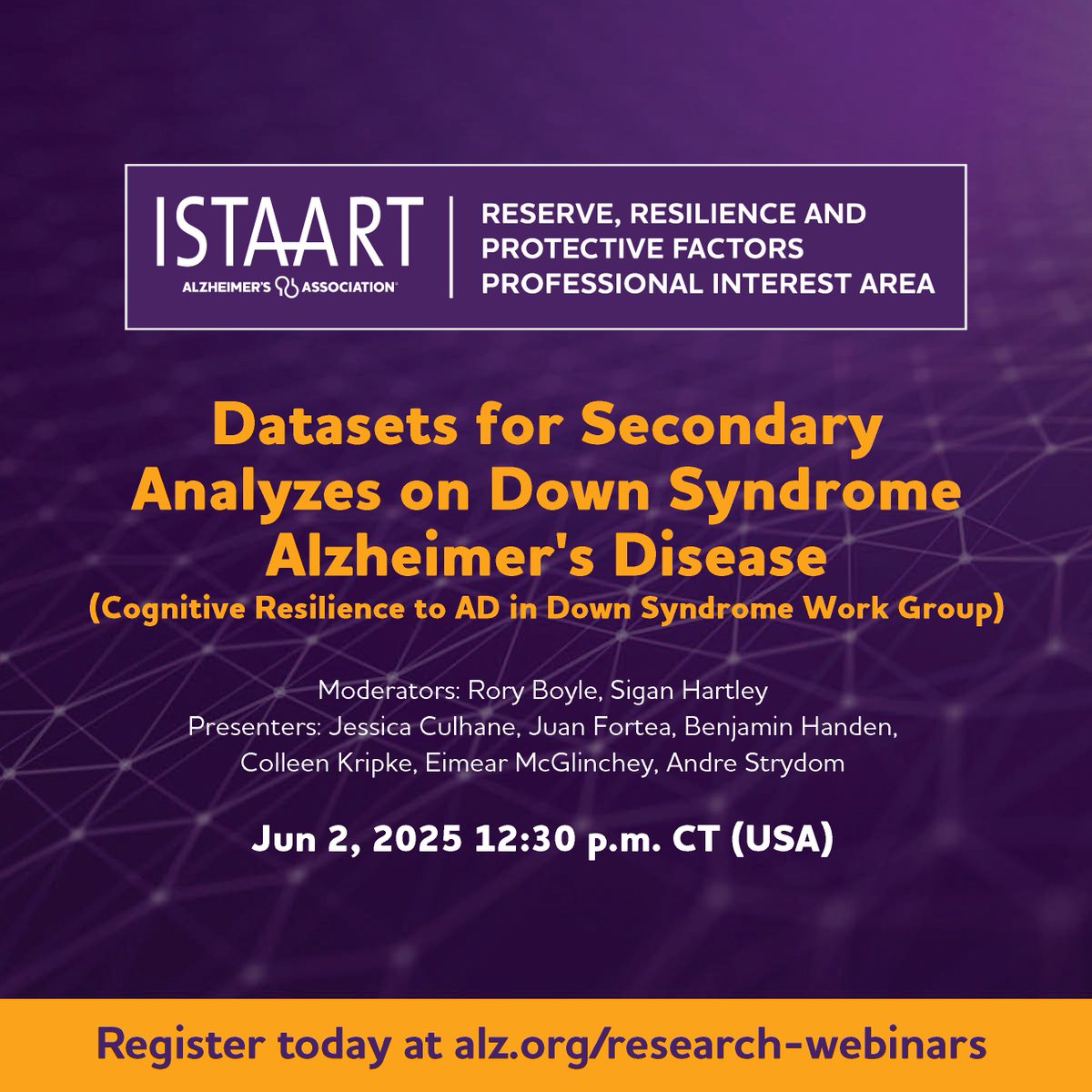 📅 Join us on June 2nd for a joint webinar with the Down Syndrome and Alzheimer’s Disease PIA!
Presenters will provide overviews of publicly available datasets related to Down syndrome Alzheimer’s disease and offer guidance on data access.
👉Register here: alz-org.zoom.us/webinar/regist…