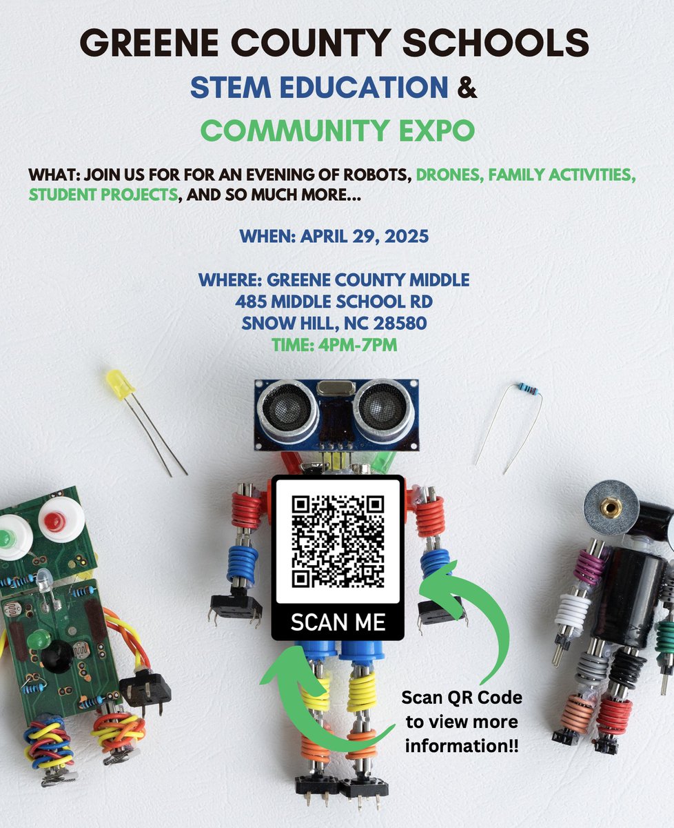 Come explore a planetarium tour of the solar system, a thrilling drone track, and engineering stations, student project showcases, community exhibits, and exciting Escape Rooms for all ages!  <a href="/GreeneCoSchools/">Greene County Schools</a> <a href="/GCS_STEM/">Greene County Schools STEM</a> <a href="/Jgarscie/">Jose Garcia, Ed.D.</a>