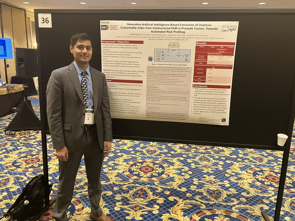 Incredible job presenting at #AUA2025 from Nikhil <a href="/nikhil_p4/">Nikhil Pramod</a> on an AI-based approach for automated charlson comorbidity index scoring. Congratulations!