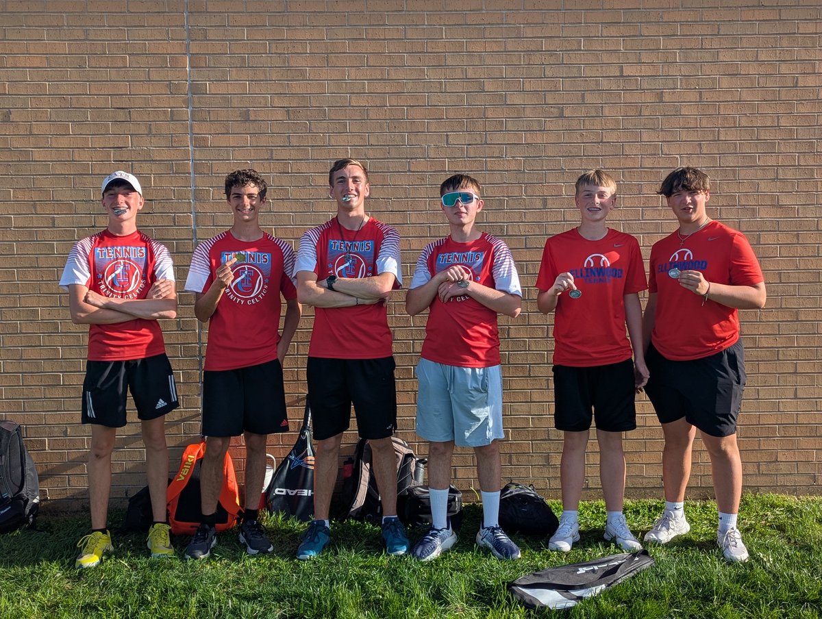 Great performance from our Trinity boys tennis team today at Ellinwood!

Out of 5 teams the boys took 2nd 

At #2 singles, Vincent Wuertz went 4-0 for 1st!

At #1 singles, Sam Madden went 3-1 for 2nd!

At #1 doubles, Ethan Harvey/Sam Pennycuff went 3-1 for 2nd!