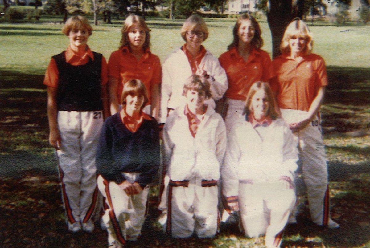 A special Spud thank you to Diane Brendemuhl (left) and Doreen Peters for donating the tennis warm up jacket (above) that belonged to their late sister, Debbie Hjalmquist.
They also shared this epic photo of the 1977 tennis team. 

Once a Spud . . . Always a Spud.