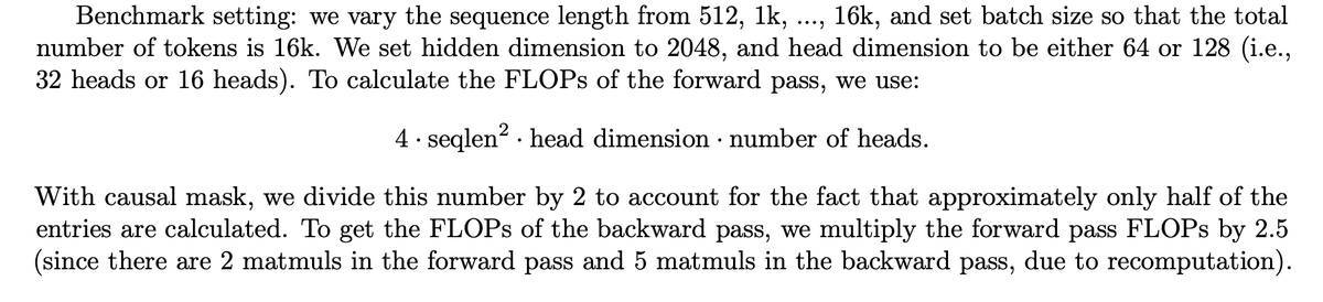 Have you figured out how to estimate FLOPs for Flash Attention 2 w/ packed samples?

The formula it gives in the paper leads to about 2-3x what it should be

Sections 4.1 and 4.2 of the FA2 paper can't decide what the right formula should be :( it suggests 14x in 4.1 and 6x or