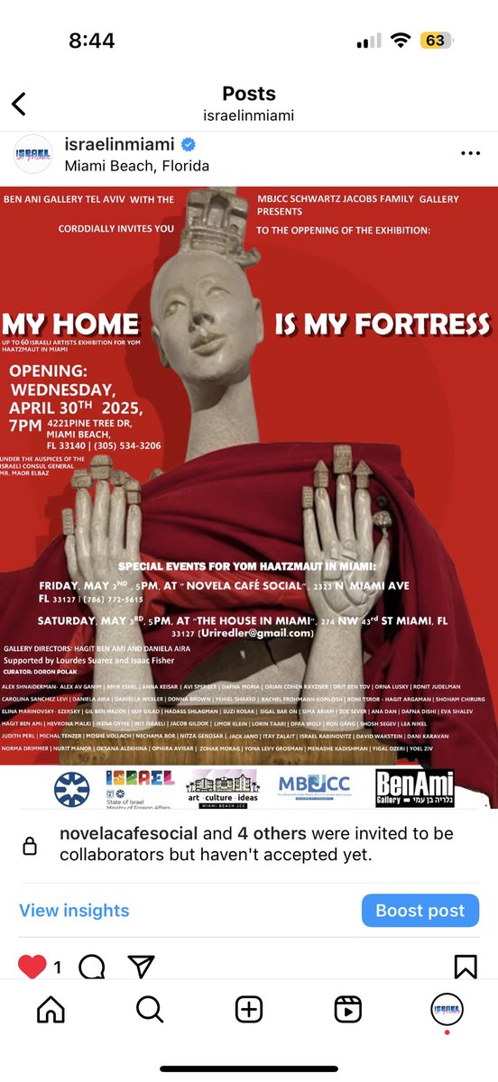 @mbjcc hosts a Yom Hazikaron &amp; Yom Haatzmaut evening with the opening of the art exhibit, My Home Is My Fortress, with the works of 60 Israeli artists. Presented in collaboration with Ben Ami Gallery and curated by Doron Polak 🇮🇱🖼️🎨 April 30 @ 6:30 pm - mbjcc.org/event/about-ge…