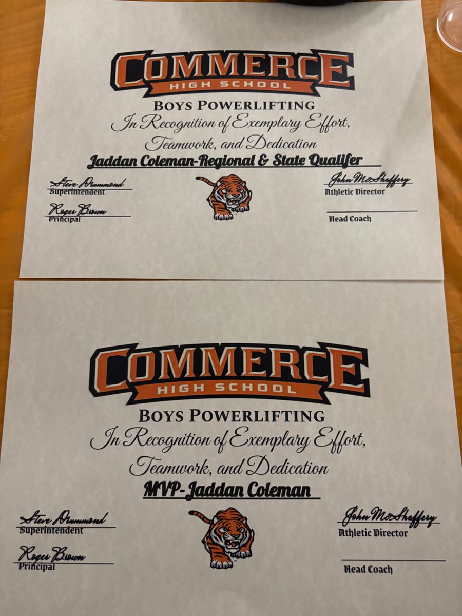 Jaddan Coleman (@jaddancoleman73) on Twitter photo Honored to be recognized tonight at our sports ceremony. Thank you to <a href="/trey_marks79/">Trey Marks</a> <a href="/KDezern10/">Coach Dezern</a> and Coach Goff for all of your support!!!
<a href="/CommerceFB/">Tiger Football</a> <a href="/JohnMcSheffery/">John McSheffery</a> Honored to be recognized tonight at our sports ceremony. Thank you to <a href="/trey_marks79/">Trey Marks</a> <a href="/KDezern10/">Coach Dezern</a> and Coach Goff for all of your support!!!
<a href="/CommerceFB/">Tiger Football</a> <a href="/JohnMcSheffery/">John McSheffery</a>