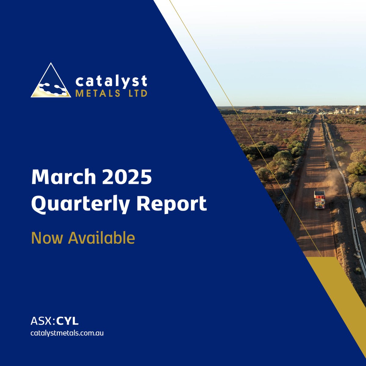 #ASXNews

$CYL.AX is pleased to provide its Quarterly Activities Report for March 2025.

This quarter’s focus was selling the Henty gold mine while ramping up #exploration and project development activities on the Plutonic Belt.

View Report: loom.ly/vF9o2VM